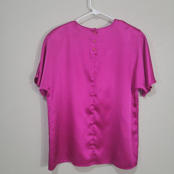 ALEXANDRIA Vintage Blouse Womens Size 14 Pink Fuchsia Short Sleeve 80s Statement - Picture 2 of 10